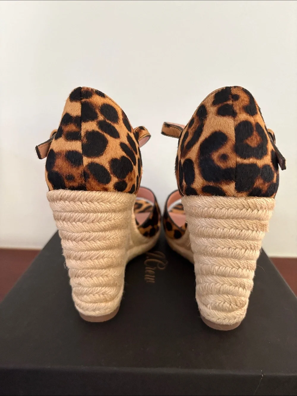 NIB J. Crew Leopard Cross Strap Espadrille Wedge Sandal 9.5